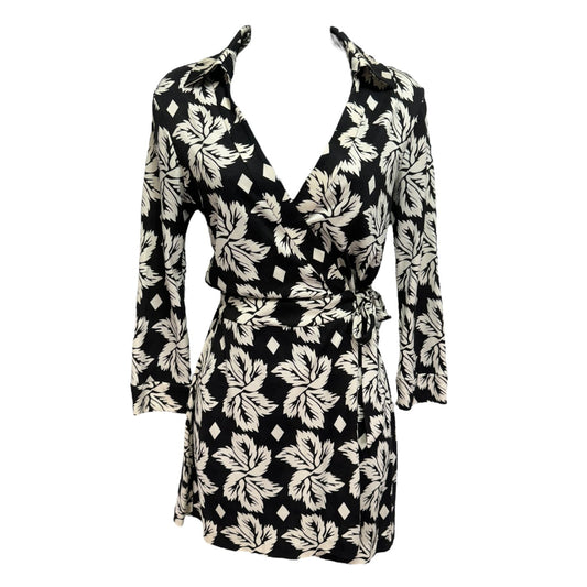 Celeste Wrap Romper Designer By Diane Von Furstenberg In Black & Cream, Size: 4