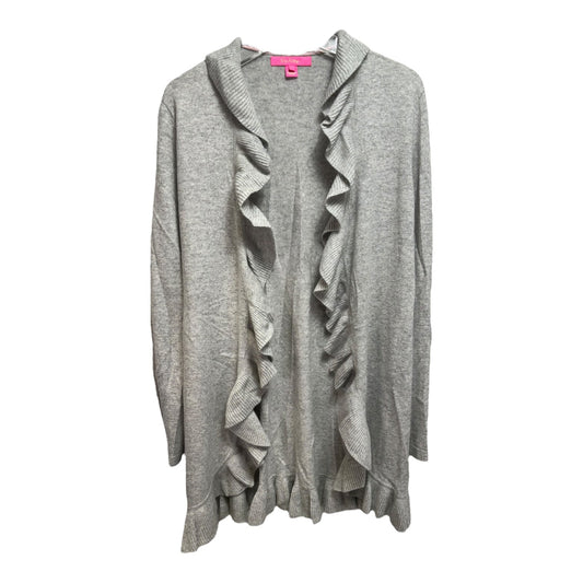 Ruffle Sweater Cardigan Designer By Lilly Pulitzer In Grey, Size: L