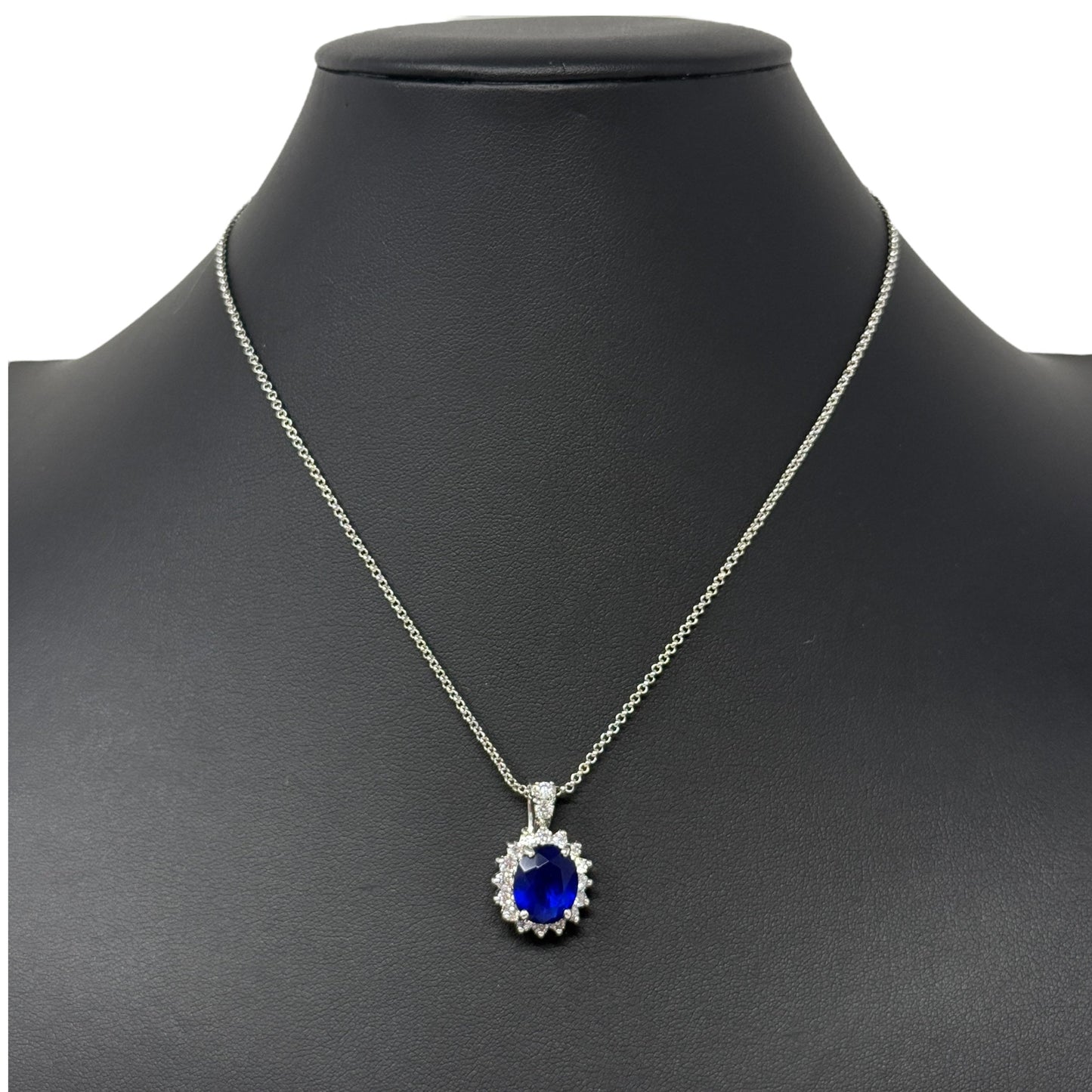 Blue CZ Stone Pendant Necklace By Unbranded