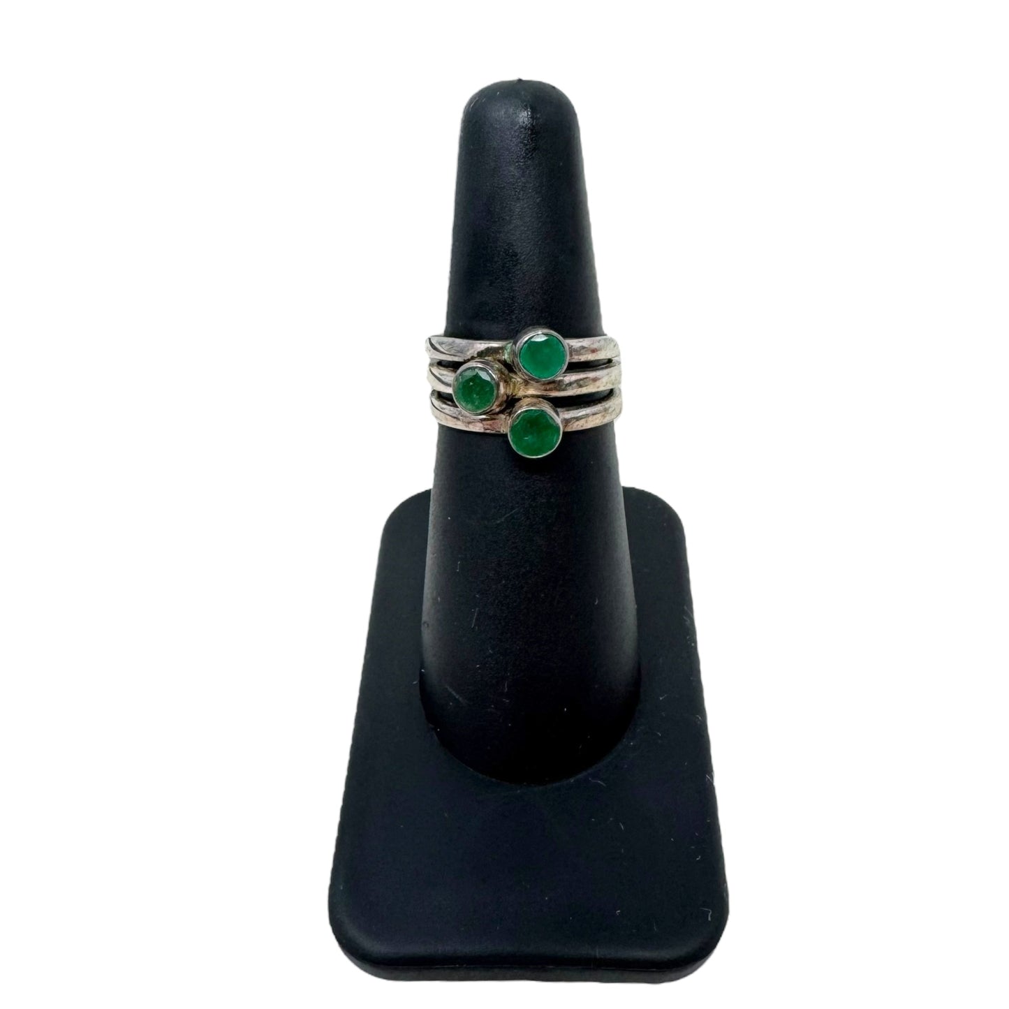 Sterling Silver & Emerald Stacked Ring By Unbranded, Size: 6