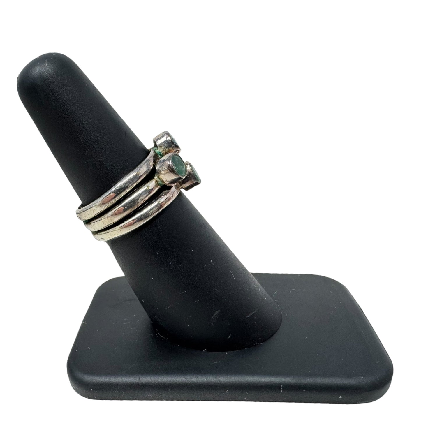 Sterling Silver & Emerald Stacked Ring By Unbranded, Size: 6