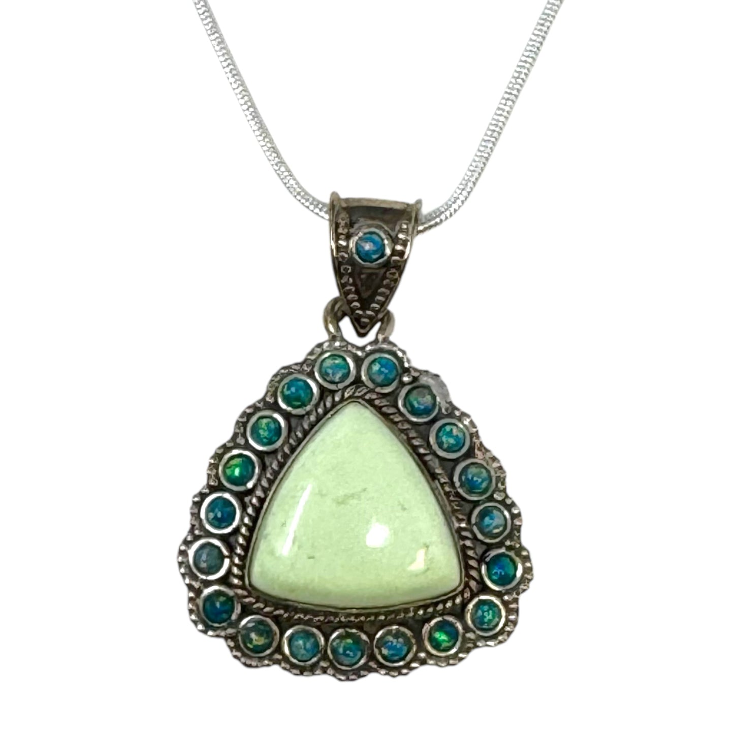 Opal, Stone & Sterling Silver Pendant Necklace By Unbranded