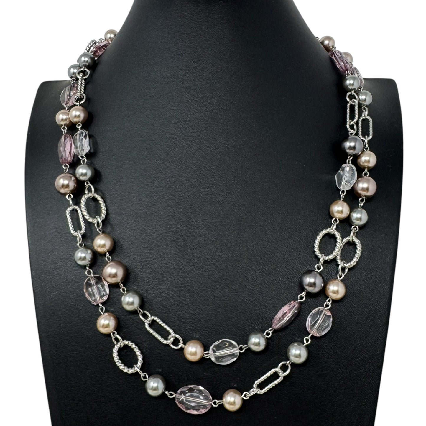 Newport Pink & Silver Faux Pearl Beaded Link Necklace By Premier Designs