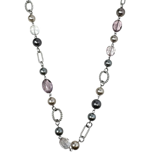 Newport Pink & Silver Faux Pearl Beaded Link Necklace By Premier Designs