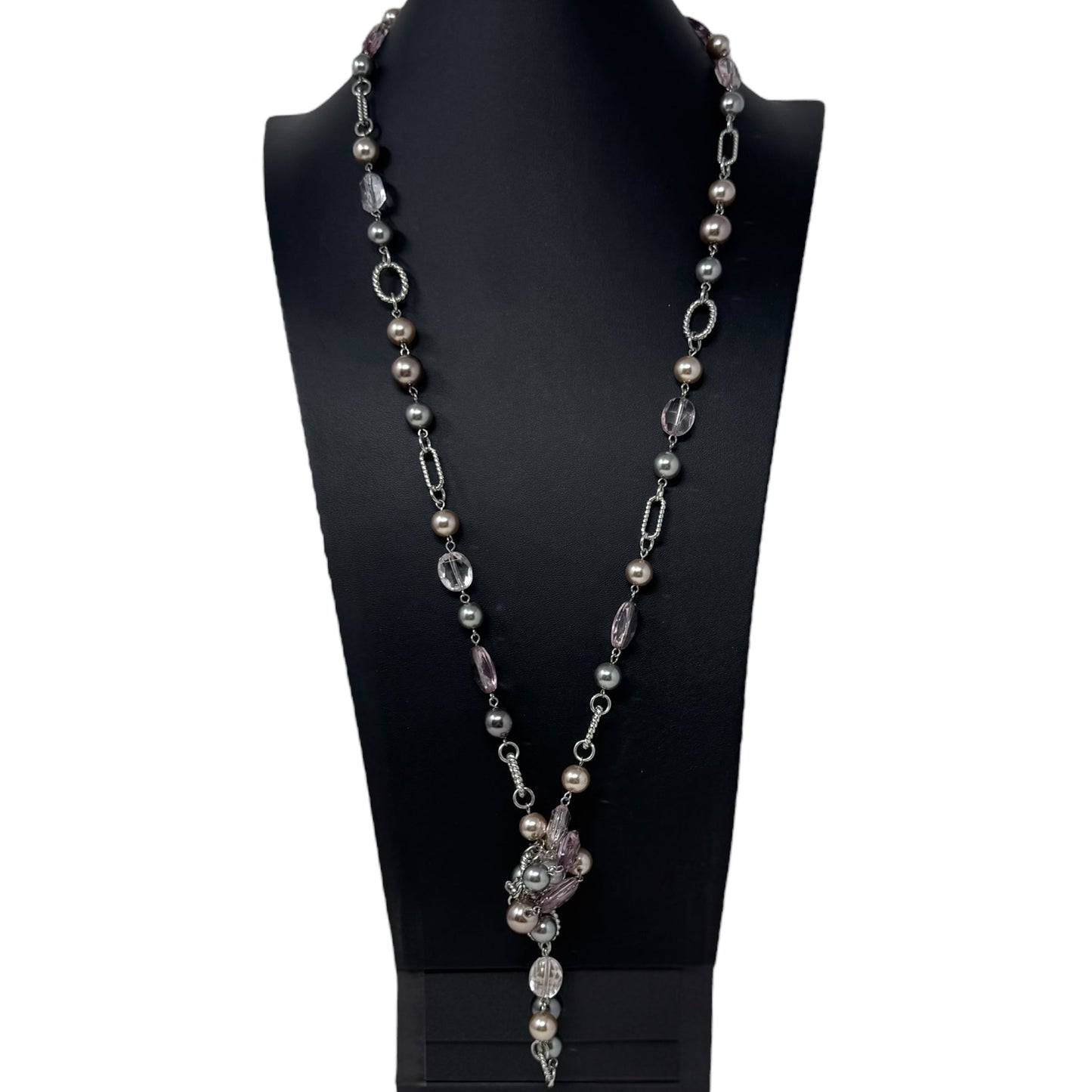 Newport Pink & Silver Faux Pearl Beaded Link Necklace By Premier Designs