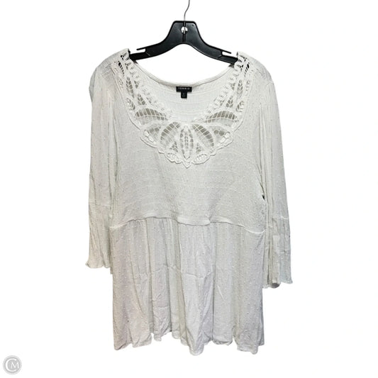 Babydoll Top With Crochet Detail By Torrid In White Clip Dot Gauze, Size: 2X