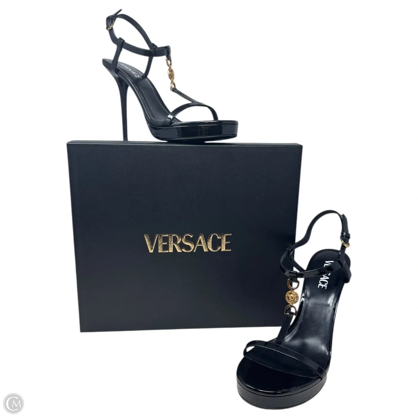 Medusa ‘95 Patent Strappy Stiletto Heels 115mm Shoes Luxury Designer By Versace In Black, Size: 11 (IT 41)