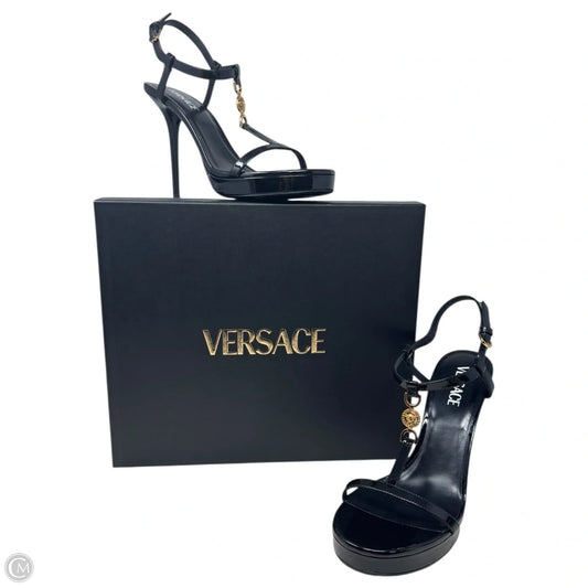 Medusa ‘95 Patent Strappy Stiletto Heels 115mm Shoes Luxury Designer By Versace In Black, Size: 11 (IT 41)