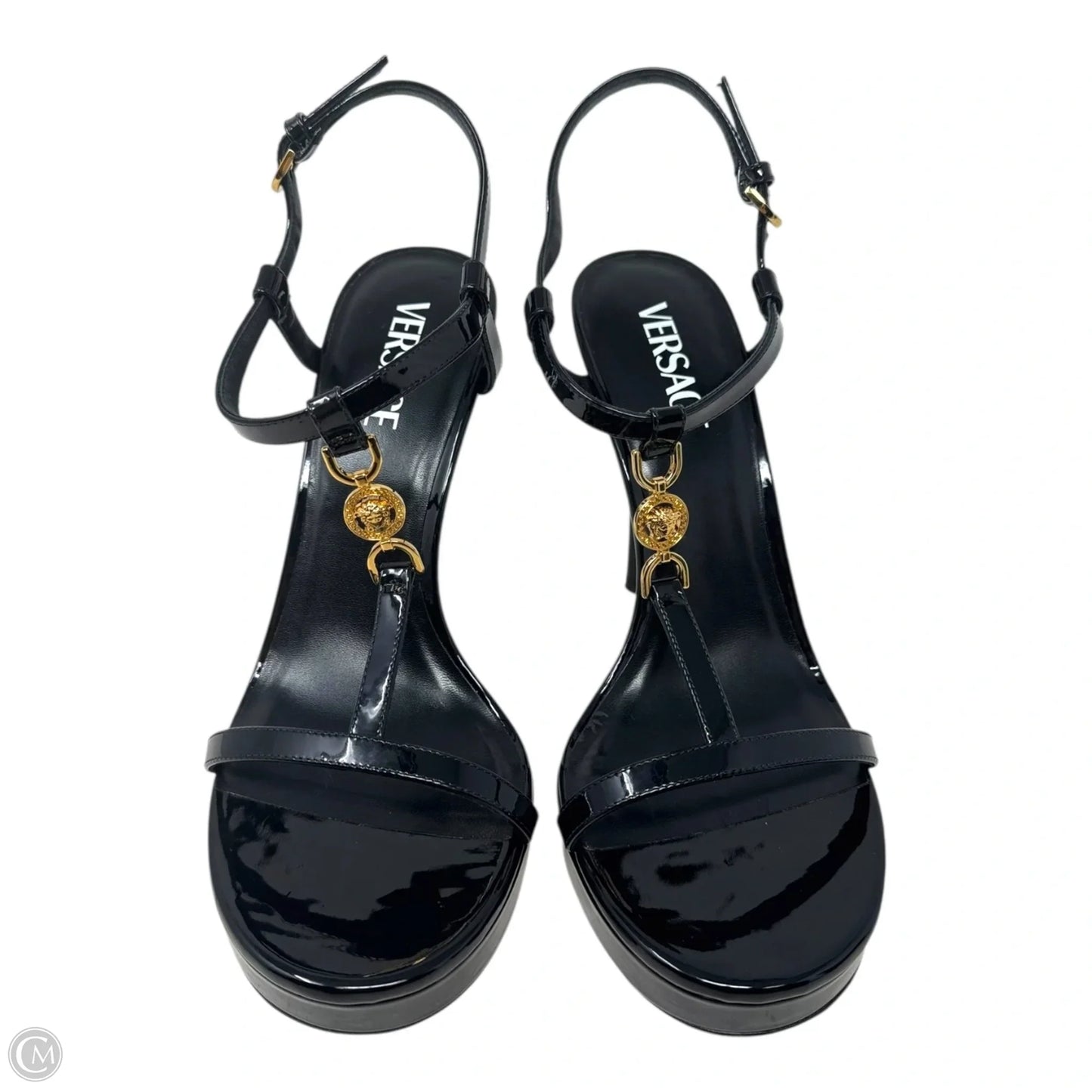 Medusa ‘95 Patent Strappy Stiletto Heels 115mm Shoes Luxury Designer By Versace In Black, Size: 11 (IT 41)