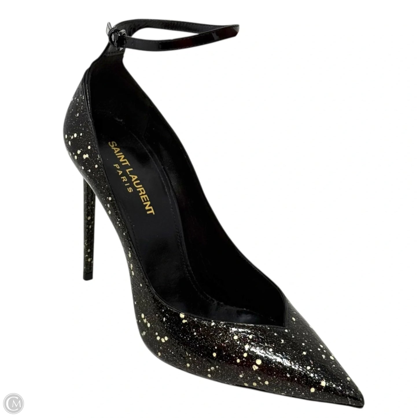 Zoe Stardust Patent Leather D'Orsay Pumps Luxury Designer By Yves Saint Laurent In Black & Cream, Size: 8