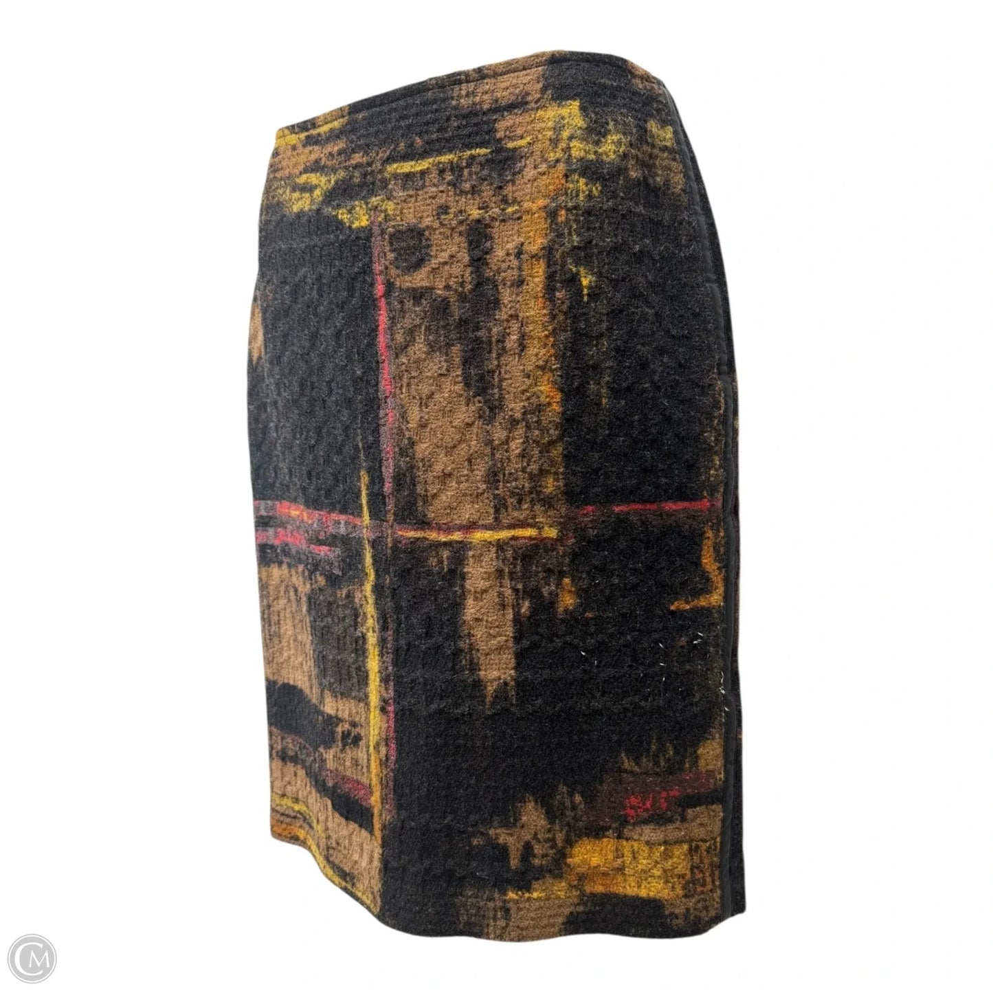 Brush Stroke Tweed Wool Blend Skirt Designer By Lafayette 148 In Black & Gold, Size: 6