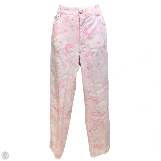Straight Leg High Rise Pants In Pink Floral Print Designer By Escada In Pink, Size: 6