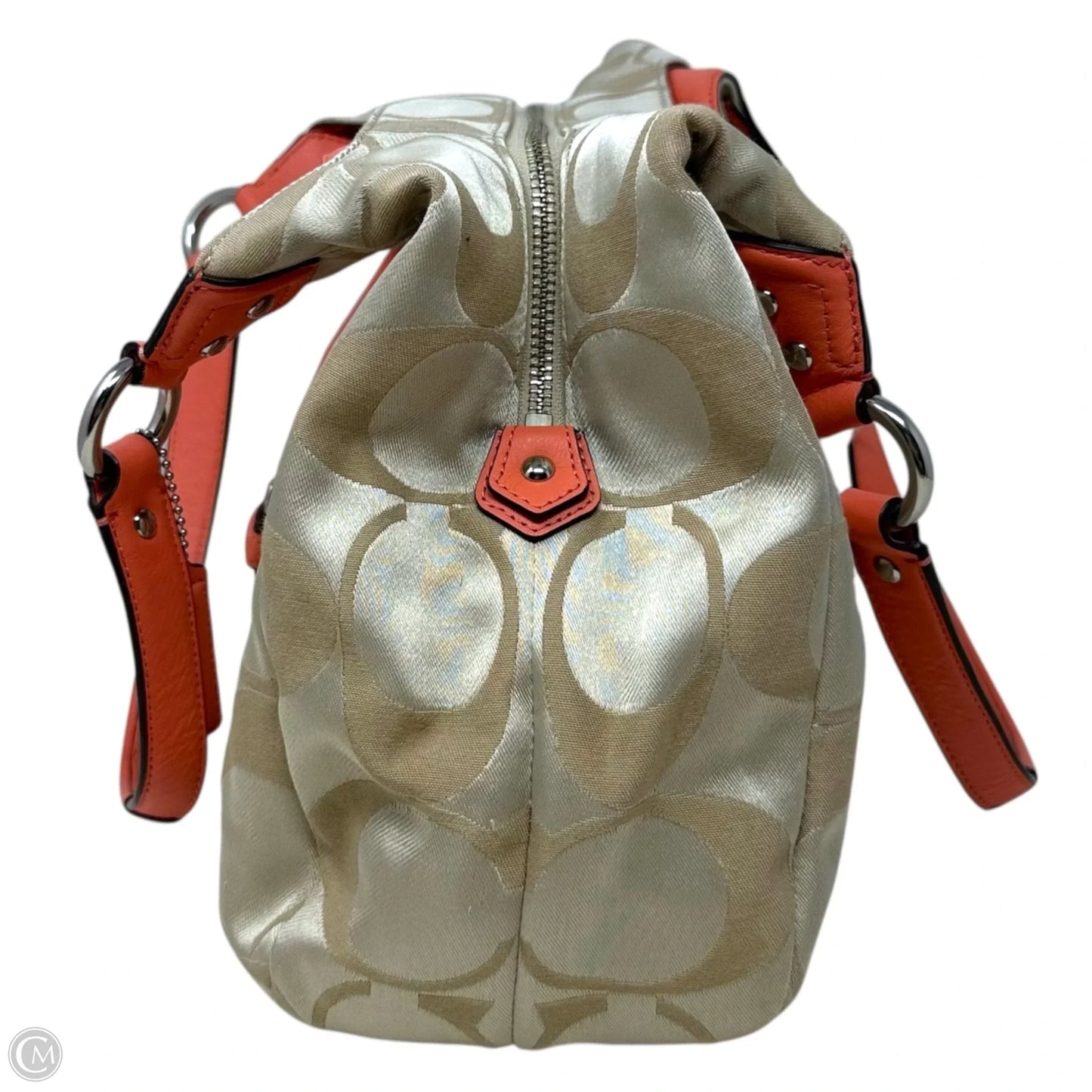 Campbell Hobo Signature C Logo Satchel Shoulder Bag By Coach In Khaki/Coral, Size: Medium