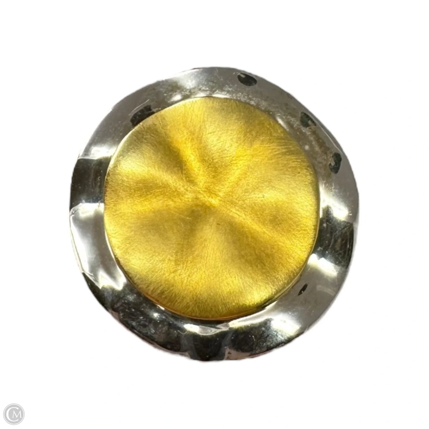 Two Tone Hammered & Brushed Gold Sterling Silver Circle Pendant Stamped MRB