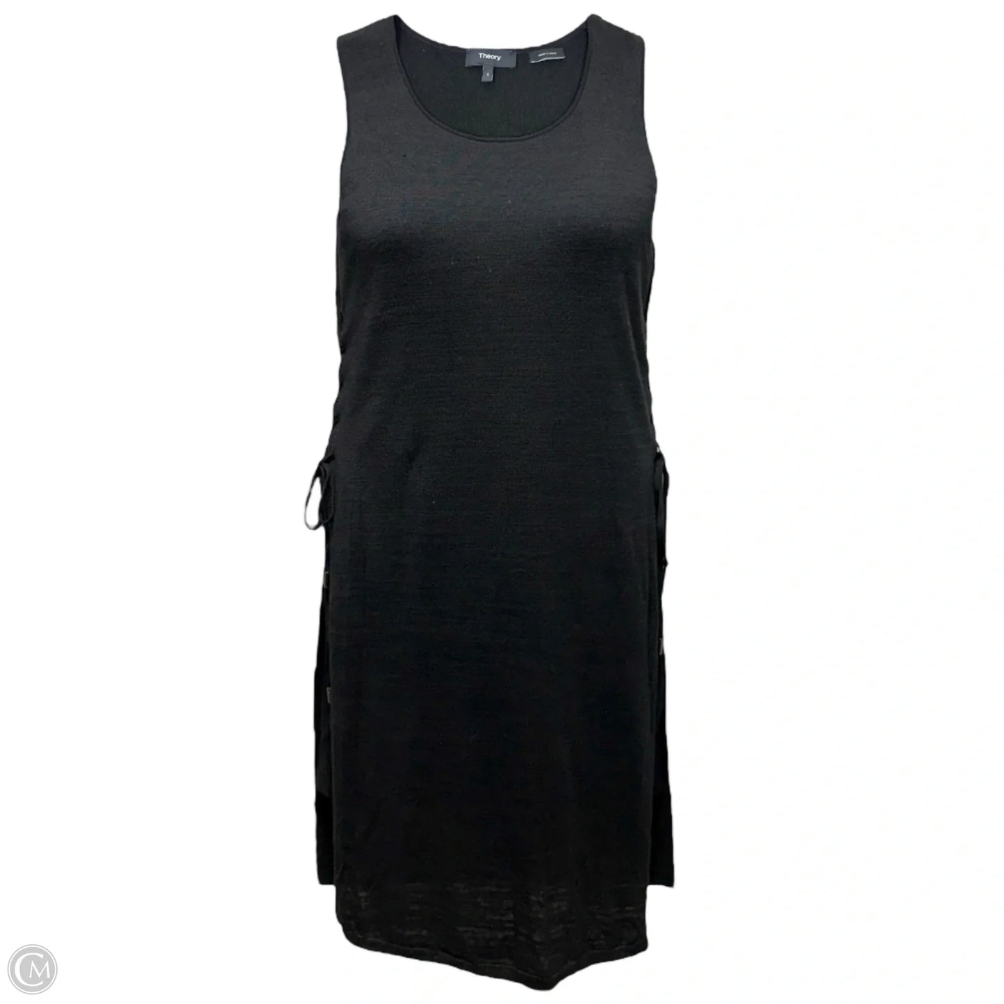 Linen Blend Double Layer Flamme Knit Dress With Lace Up Sides By Theory In Black, Size: S