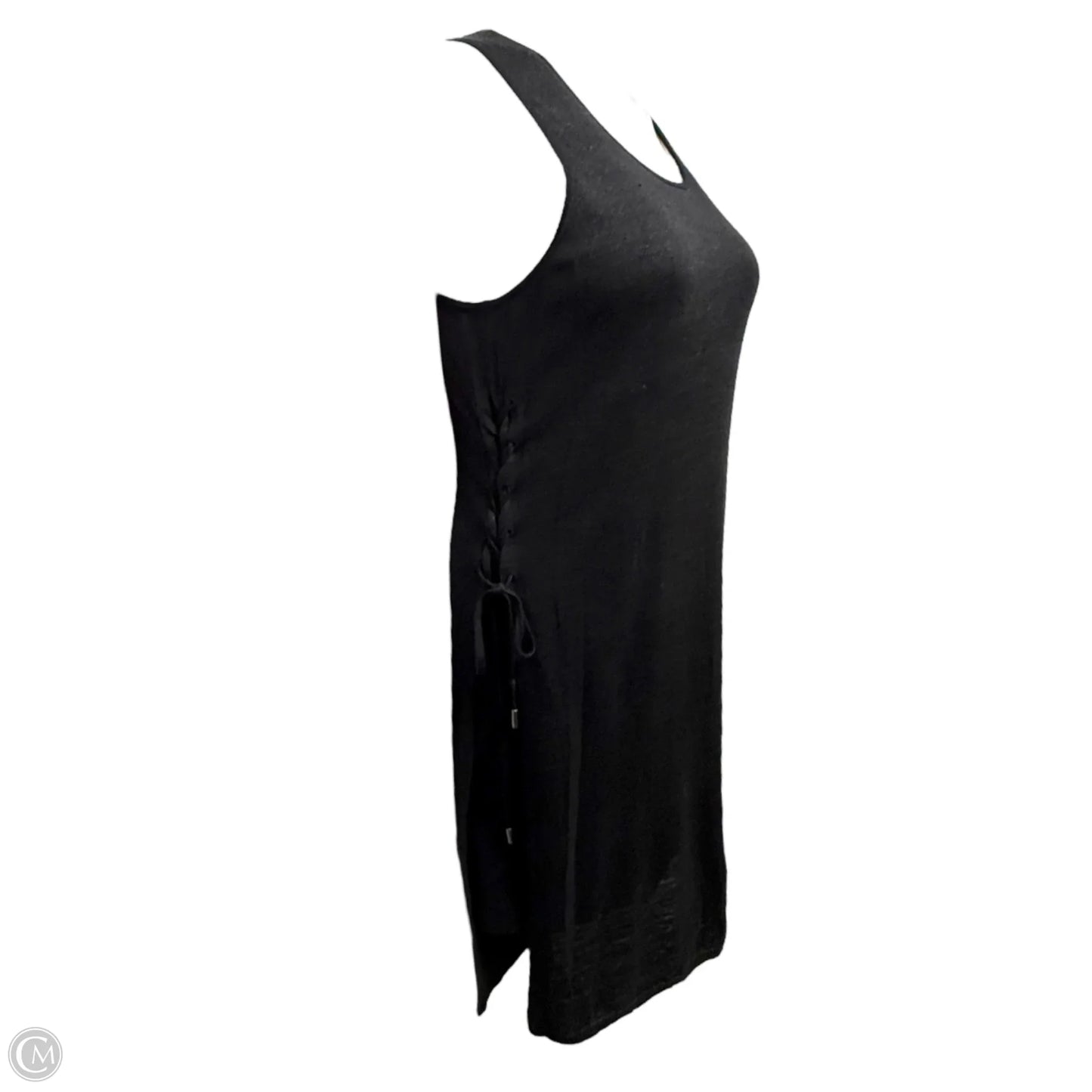 Linen Blend Double Layer Flamme Knit Dress With Lace Up Sides By Theory In Black, Size: S