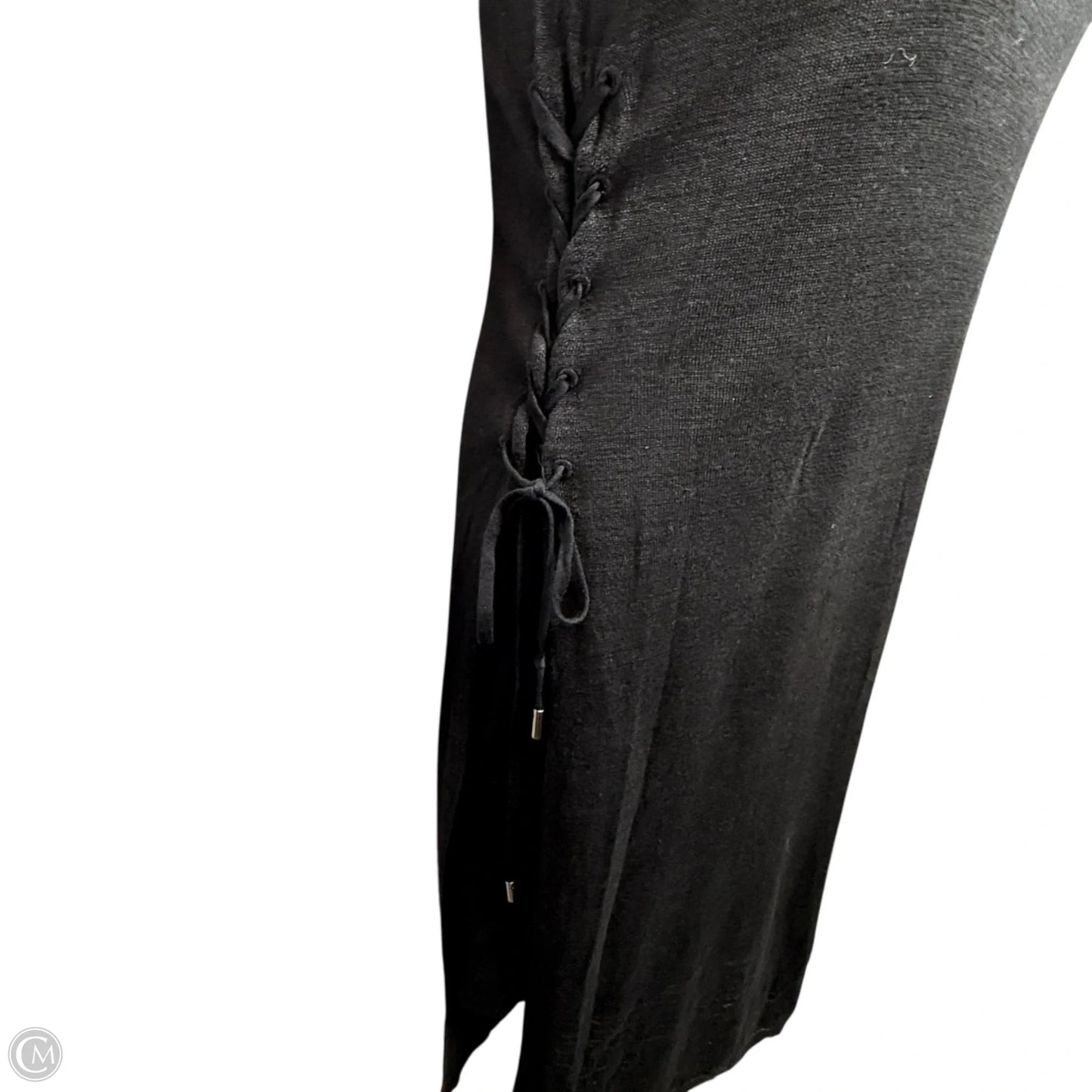 Linen Blend Double Layer Flamme Knit Dress With Lace Up Sides By Theory In Black, Size: S