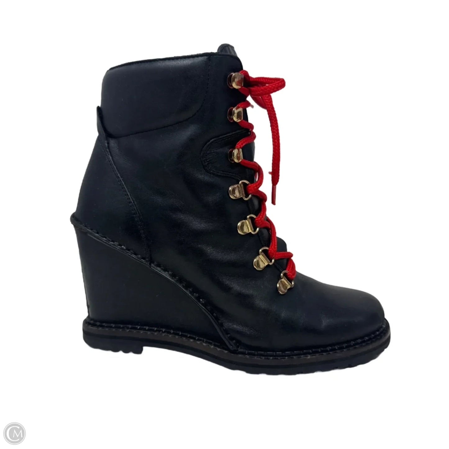 Sapna Lace Up Wedge  Boots Designer By Diane Von Furstenberg In Black & Red, Size: 7