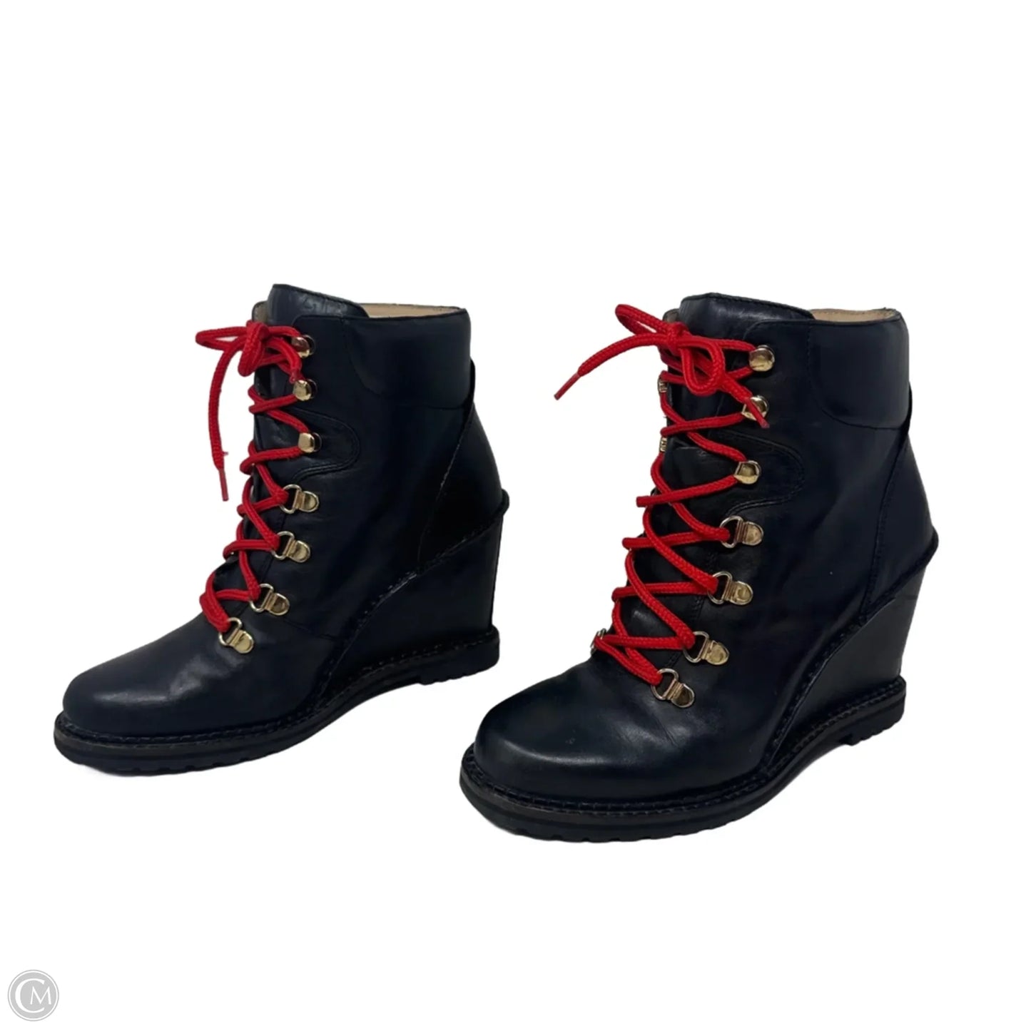 Sapna Lace Up Wedge  Boots Designer By Diane Von Furstenberg In Black & Red, Size: 7