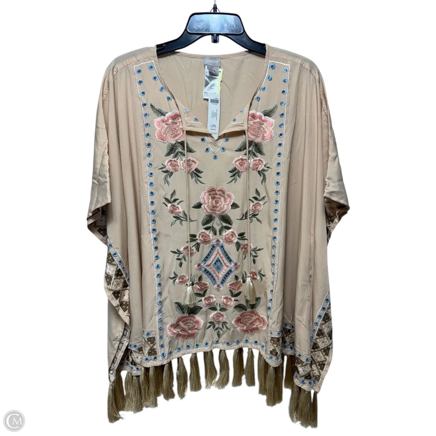Embroidered Tassel Poncho By Chicos In Floral Print, Size: L