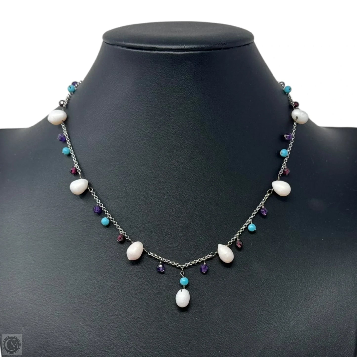 Sterling Silver & Multi-Colored Semi-Precious Gemstone Drops Beaded Necklace