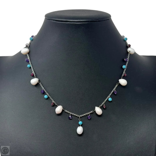 Sterling Silver & Multi-Colored Semi-Precious Gemstone Drops Beaded Necklace