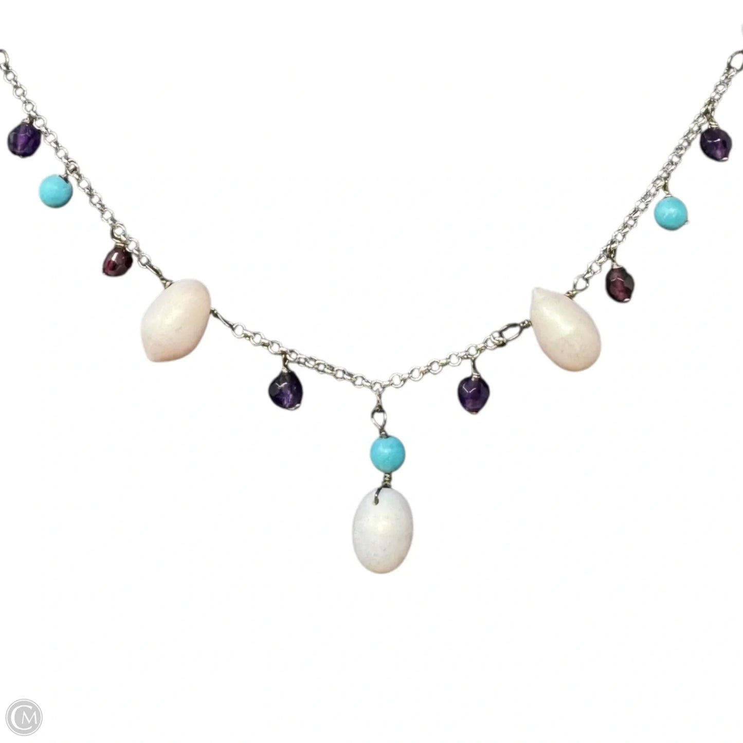 Sterling Silver & Multi-Colored Semi-Precious Gemstone Drops Beaded Necklace