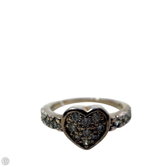 Sterling Silver Heart Ring With Clear Stones, Size: 6.5