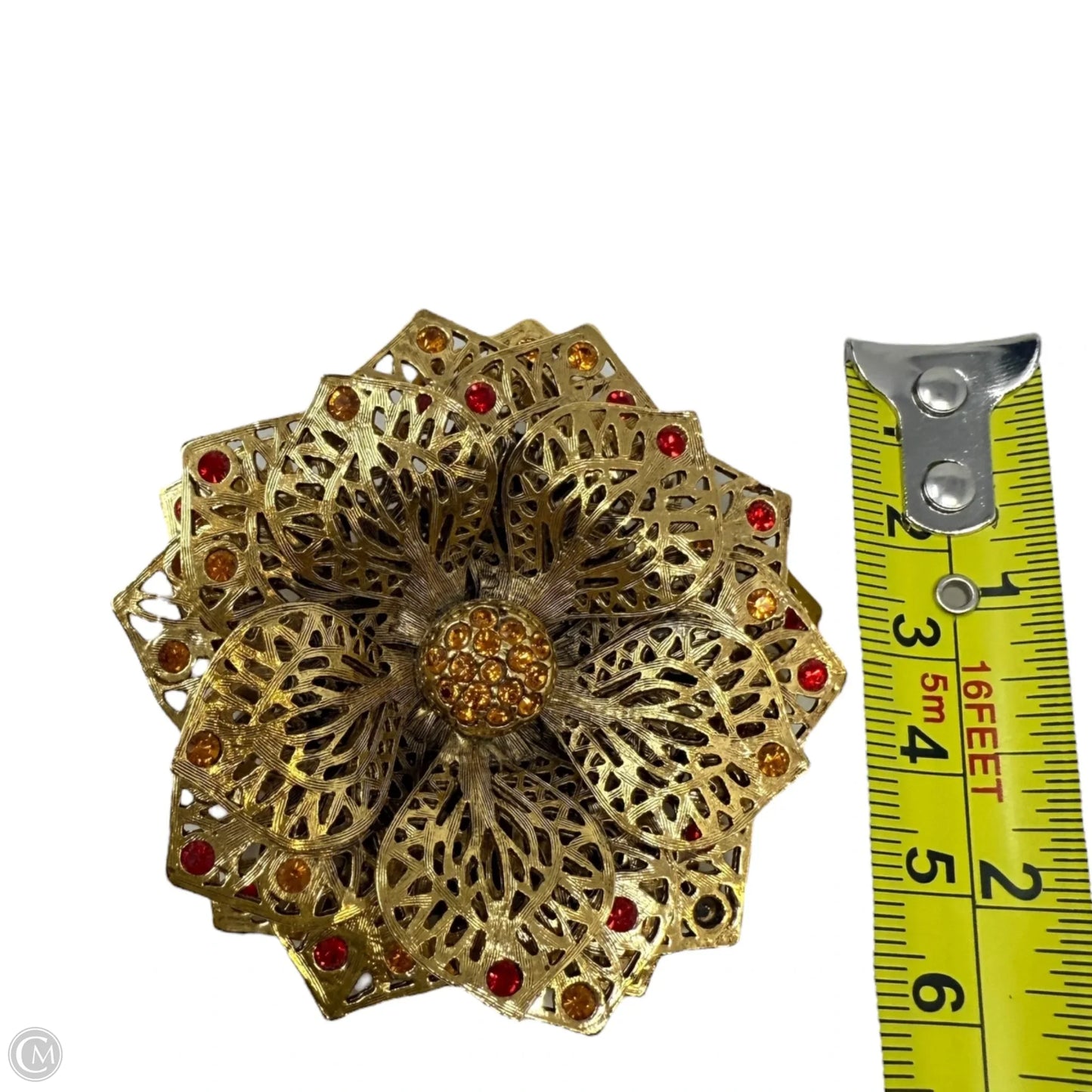 Vintage Gold Filigree Swarovski Crystal Flower Brooch Pin By Joan Rivers