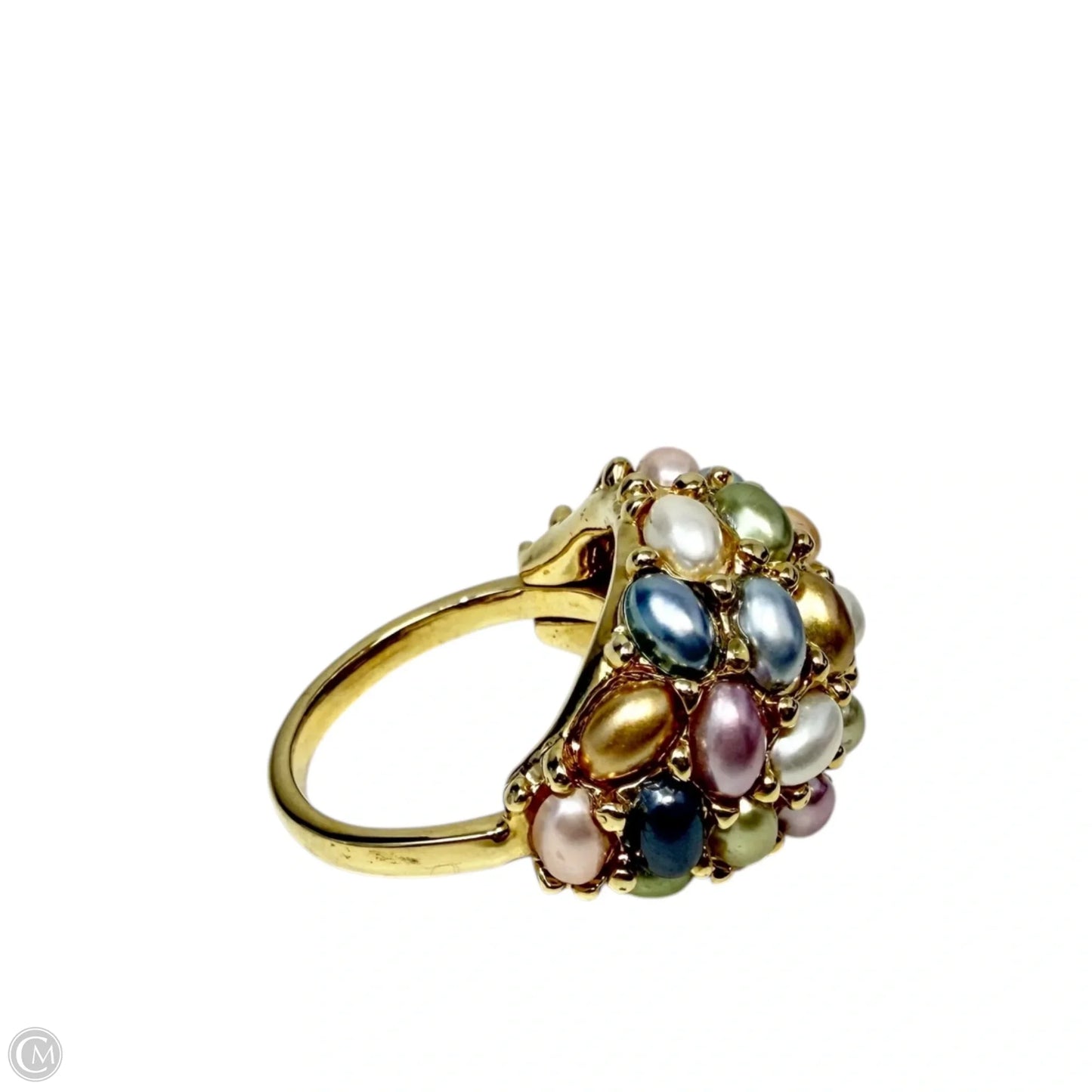 Multi-color Simulated Pearl Cluster Dome Cocktail Ring By Kenneth J Lane, Size: 11