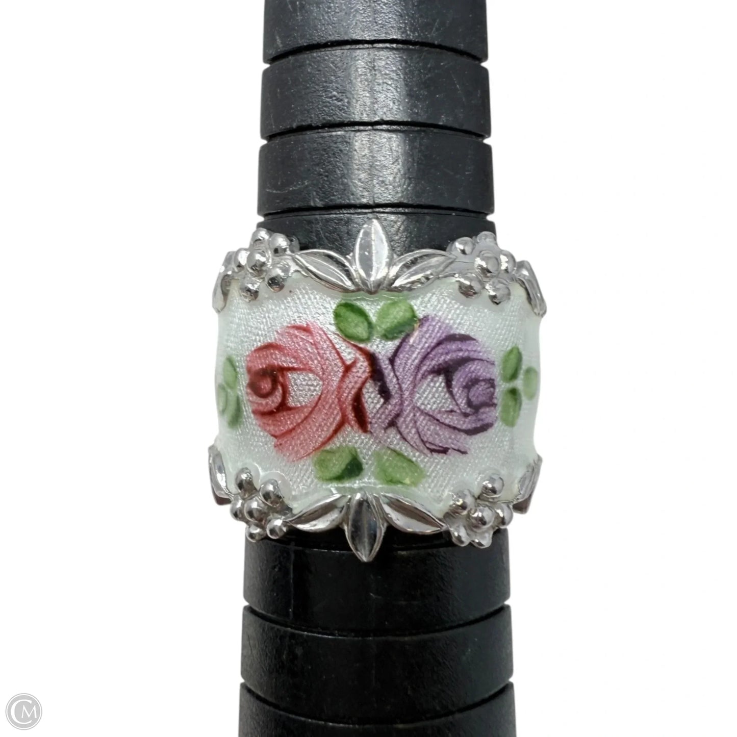 Vintage Sterling Silver Guilloche Enamel Ring By Joseph Esposito, Size: 7