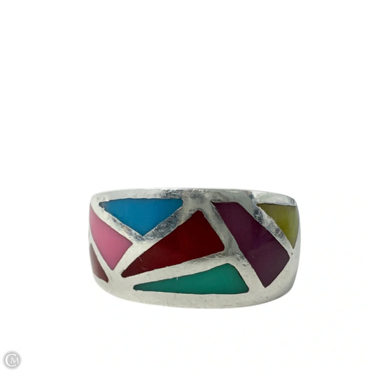 Native Sterling Silver & Multicolor Stone Inlay Ring, Size: 6