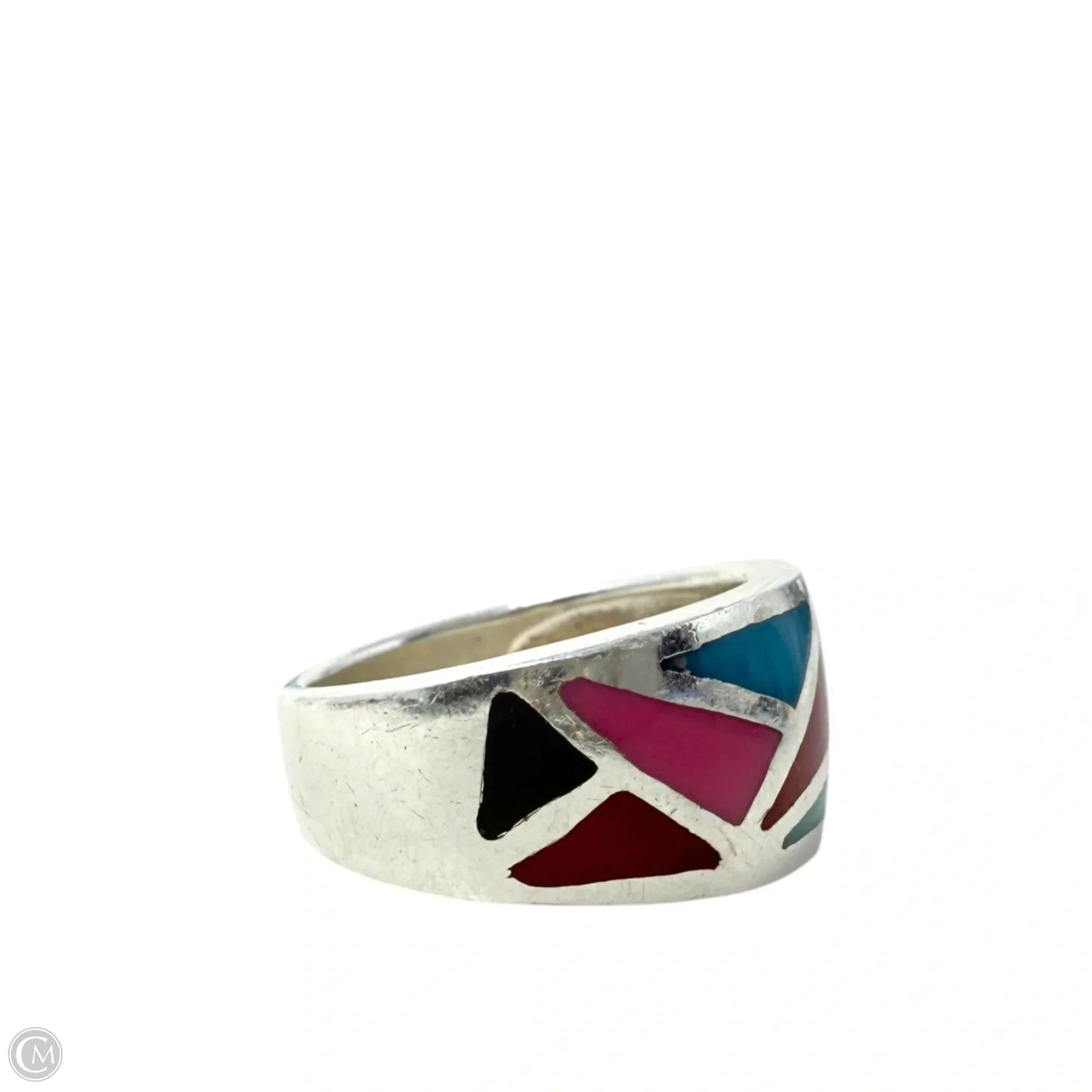 Native Sterling Silver & Multicolor Stone Inlay Ring, Size: 6