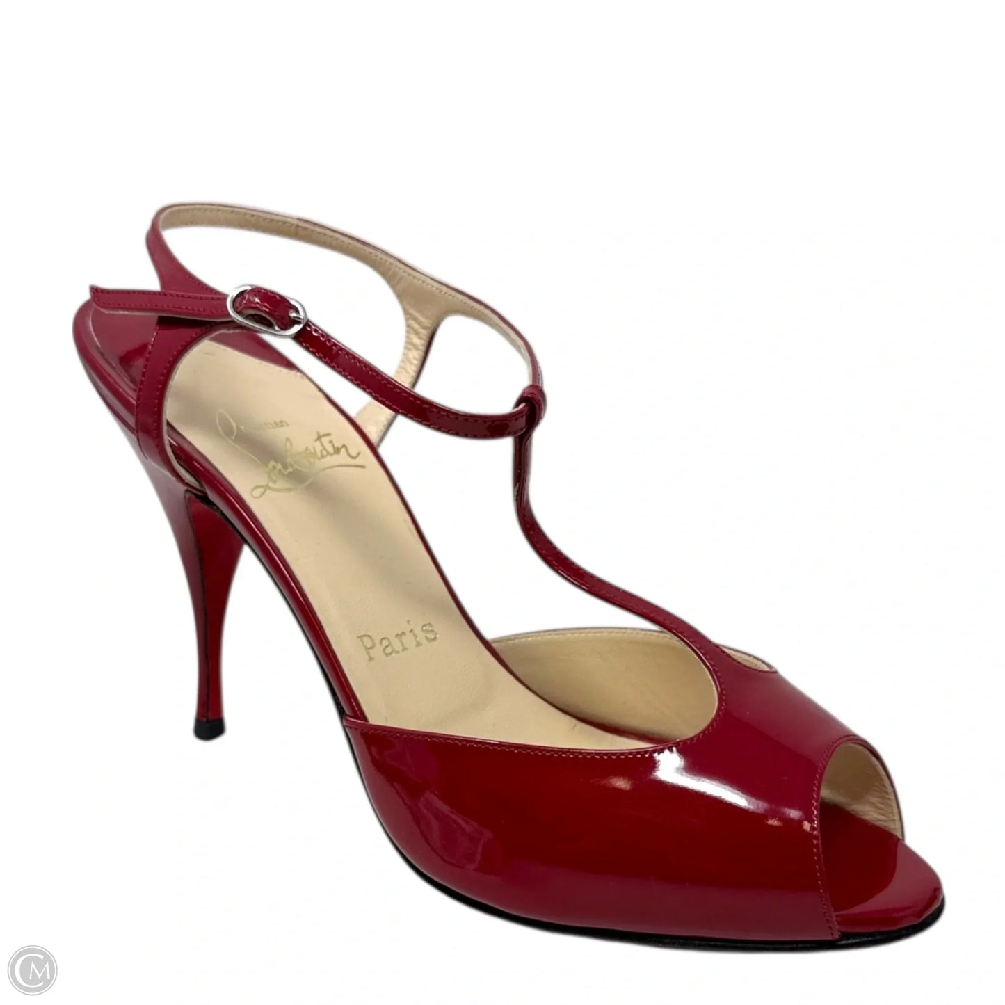 Ernesta T-Strap Patent Leather Pumps Luxury Designer By Christian Louboutin In Red, Size: 7
