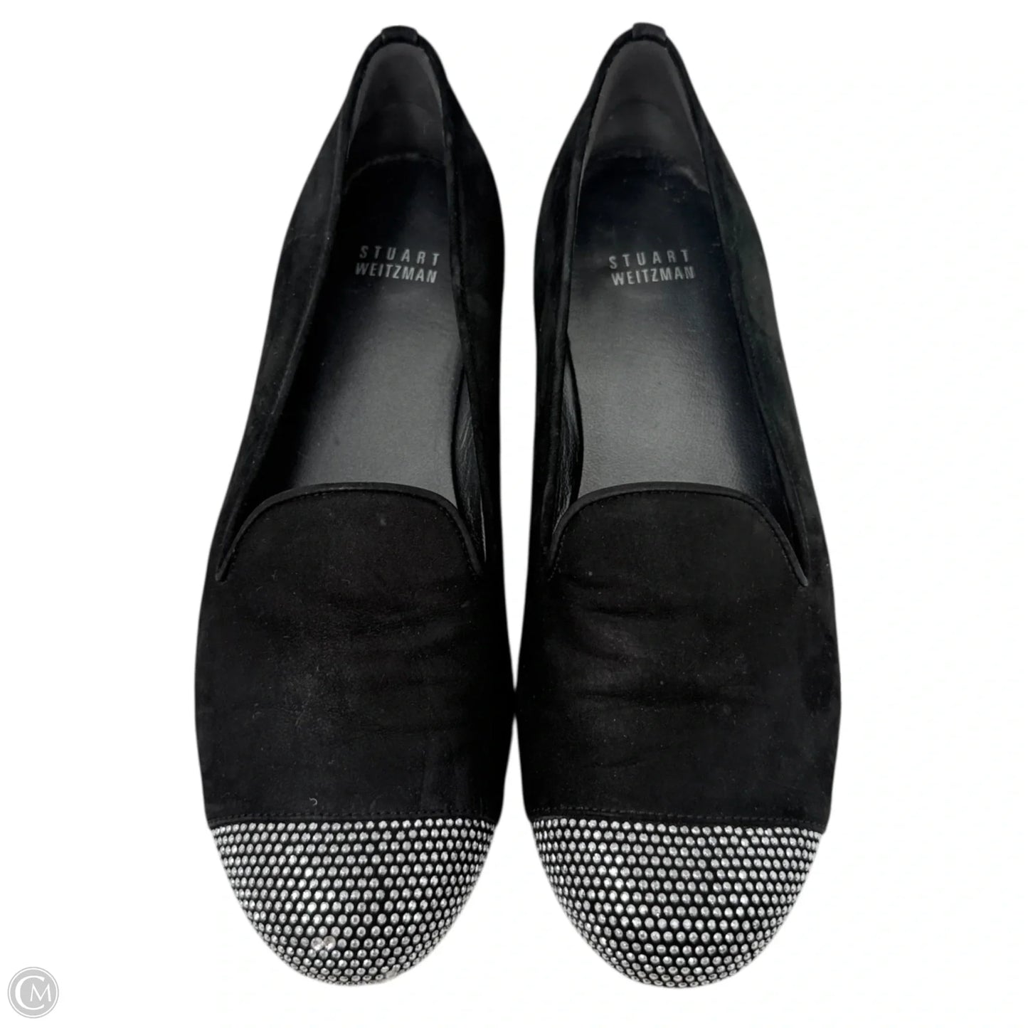 Lingo Suede Studded Loafers Designer By Stuart Weitzman In Black & Silver, Size: 7.5