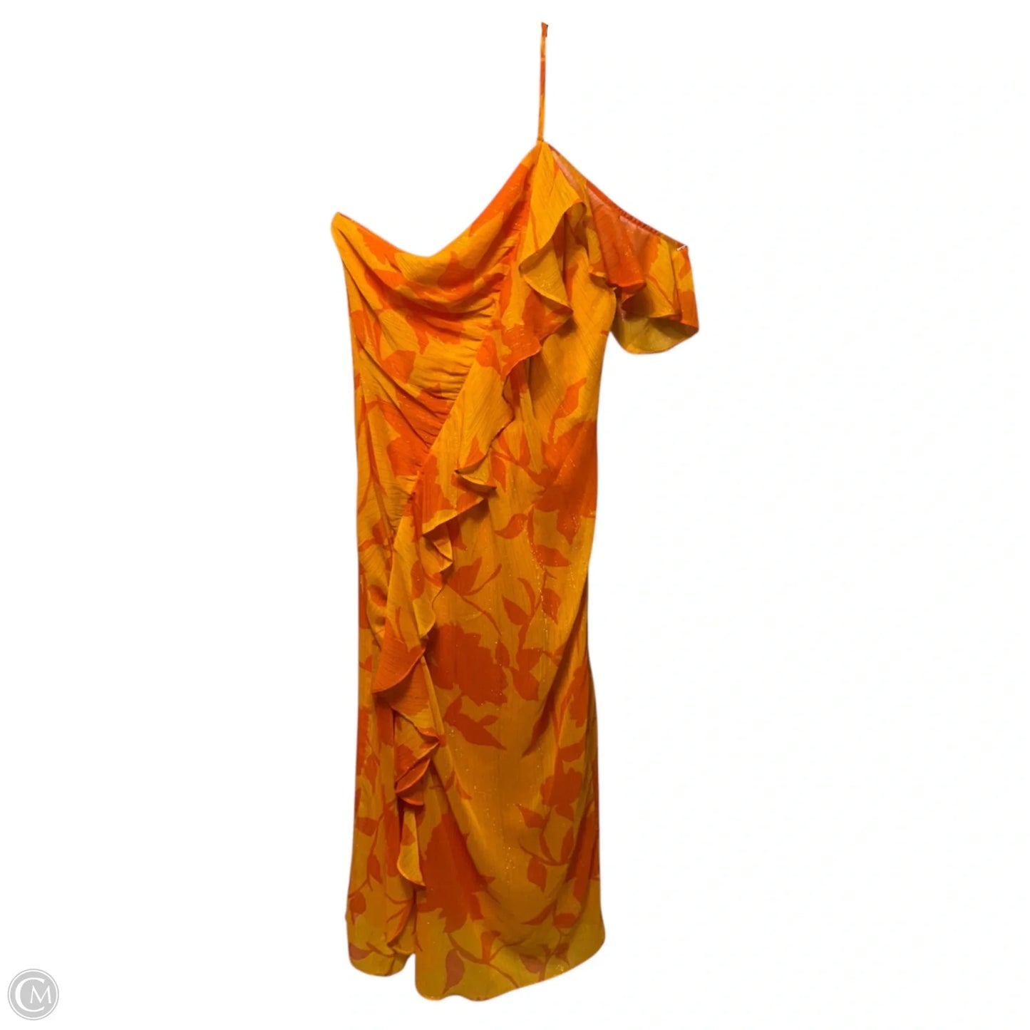 One Shoulder Ruched Ruffle
Midi Dress By Taylor In Orange & Yellow, Size: L