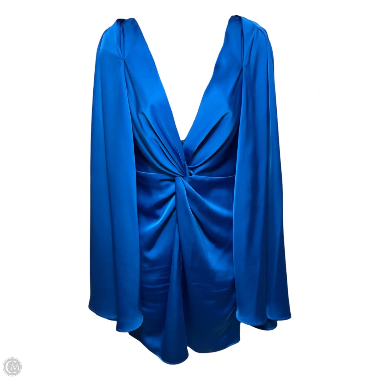 Nora Satin V-Neck Twist Front Cape Mini Dress By Belle Badgley Mischka In Blue, Size: 2