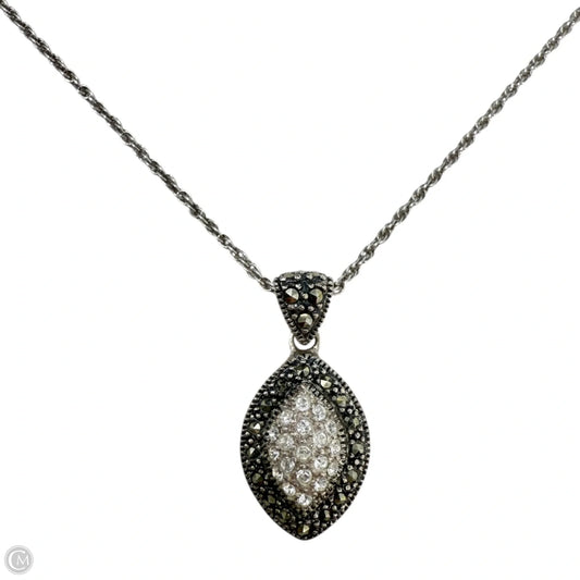 Vintage Sterling Silver, Marcasite & Crystal Marquise Pendant Necklace By Judith Jack