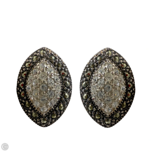 Vintage Sterling Silver, Marcasite & Crystal Marquise French Clip Earrings By Judith Jack