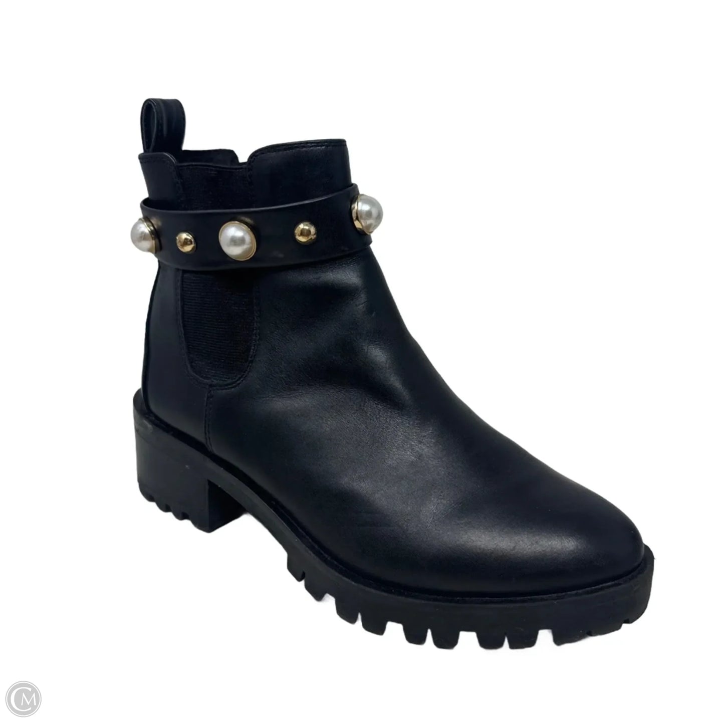 Pola Faux Pearl Studded Chelsea Bootie Designer By Karl Lagerfeld In Black, Size: 8