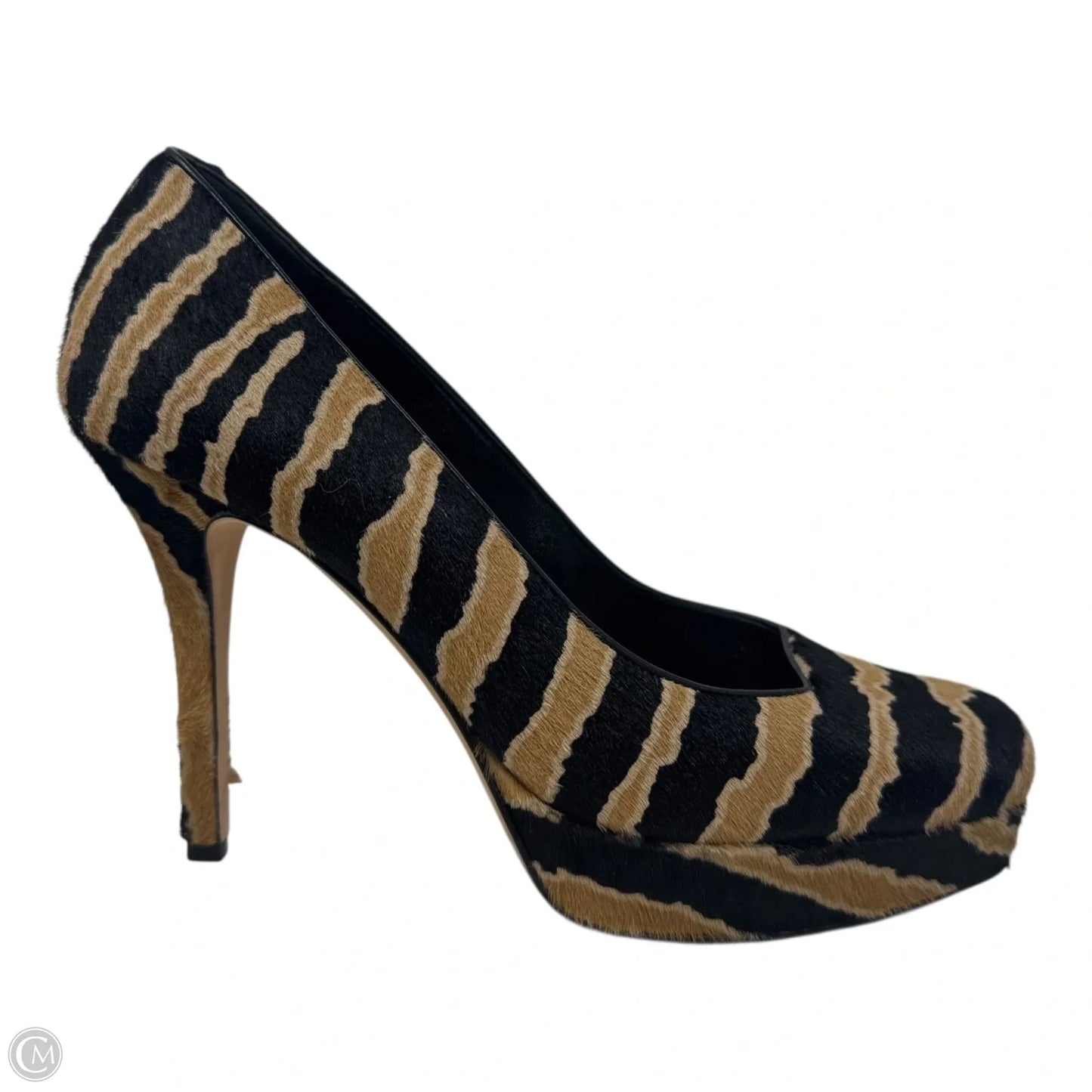Calfhair Platform Heels Shoes Luxury Designer By Gucci In Animal Print, Size: 8