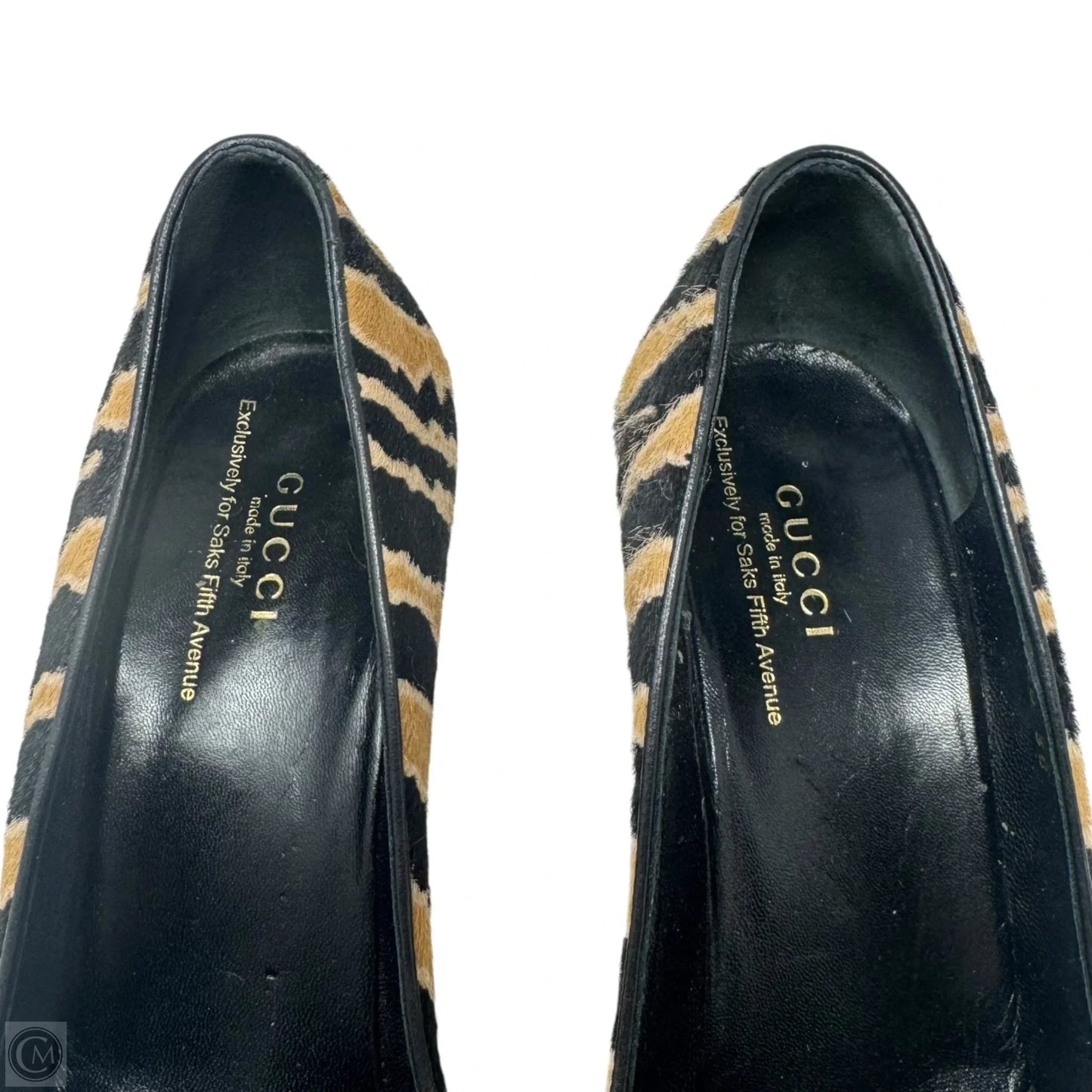 Calfhair Platform Heels Shoes Luxury Designer By Gucci In Animal Print, Size: 8