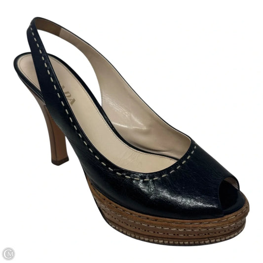 Whipstick Slingback Peep Toe Heels Shoes Luxury Designer By Prada In Black, Size: 8