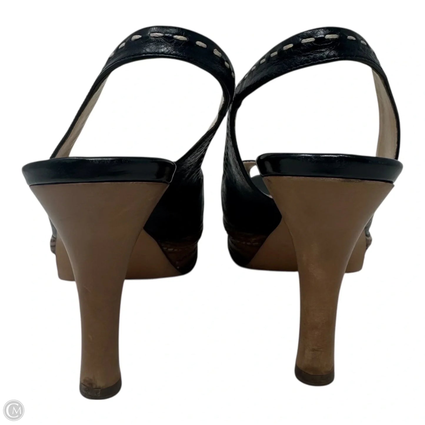 Whipstick Slingback Peep Toe Heels Shoes Luxury Designer By Prada In Black, Size: 8