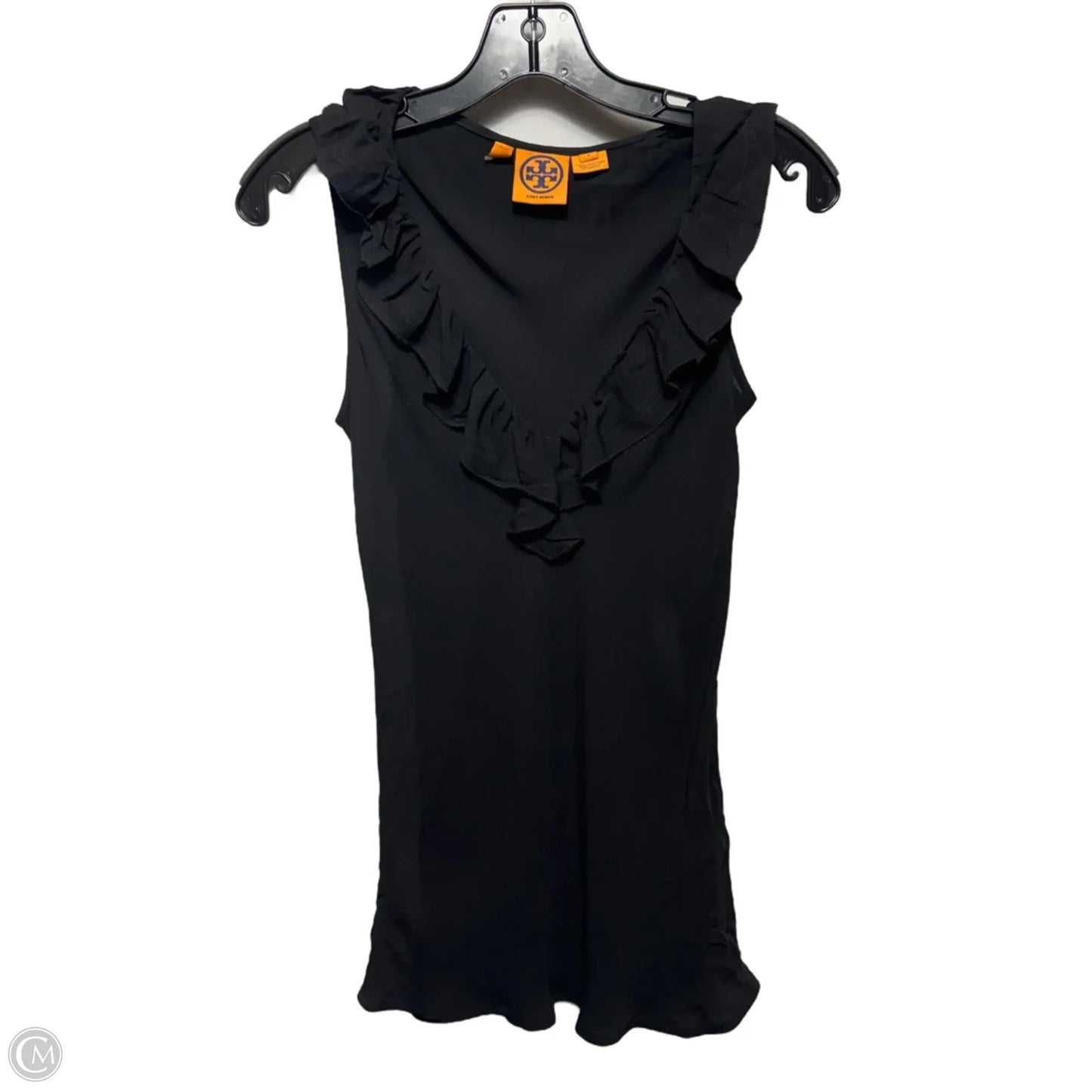 Silk Ruffle Top Sleeveless Designer By Tory Burch In Black, Size: 4