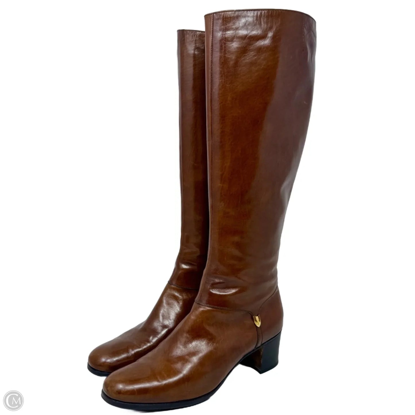 Vintage Leather Riding Boots Luxury Designer By Ferragamo In Brown, Size: 8