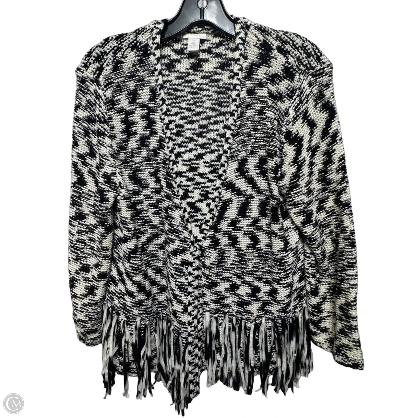 Sweater Cardigan By Chicos In Black & Cream, Size: 12