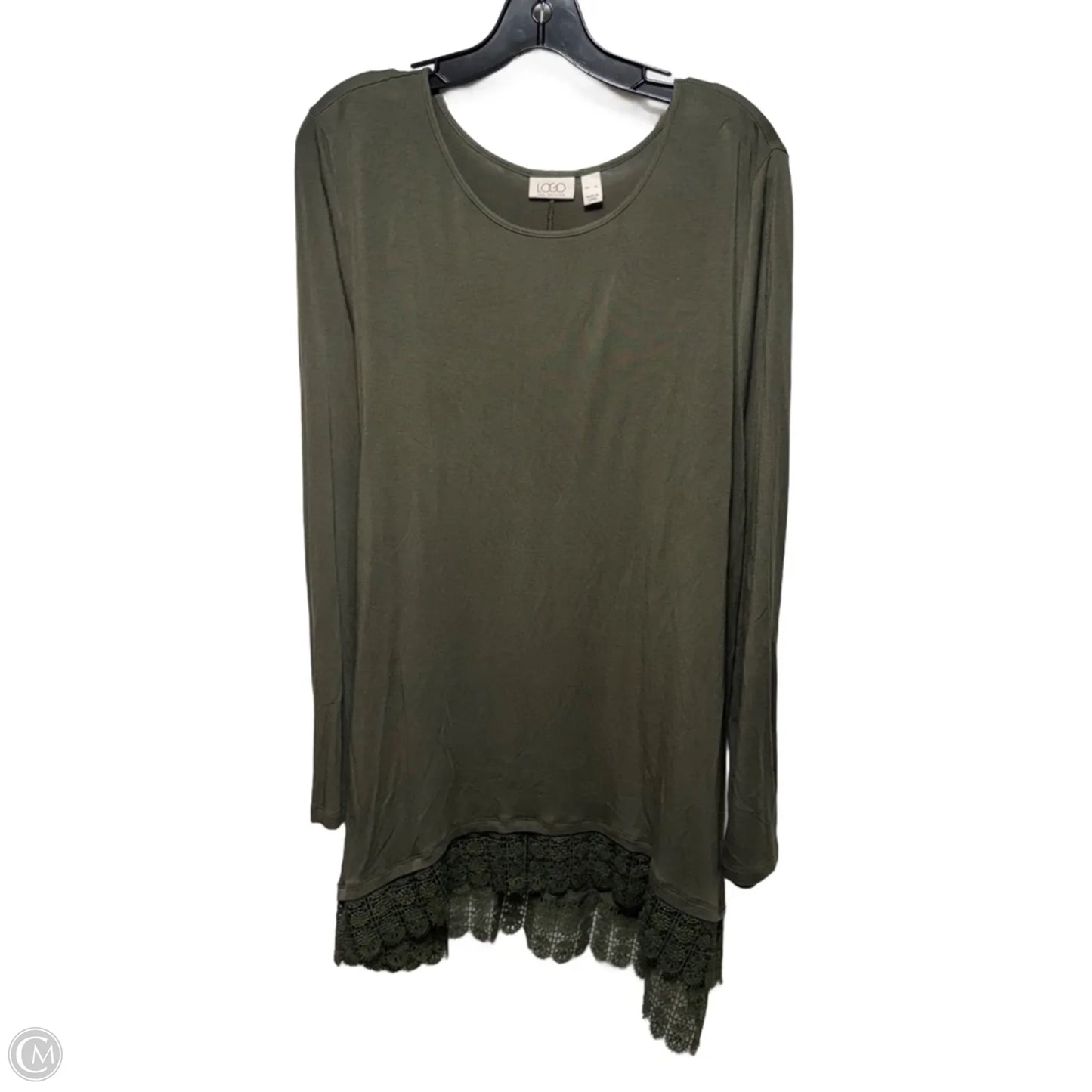 Lace Hem Tunic Top Long Sleeve By Logo By Lori Goldstein In Green, Size: XL