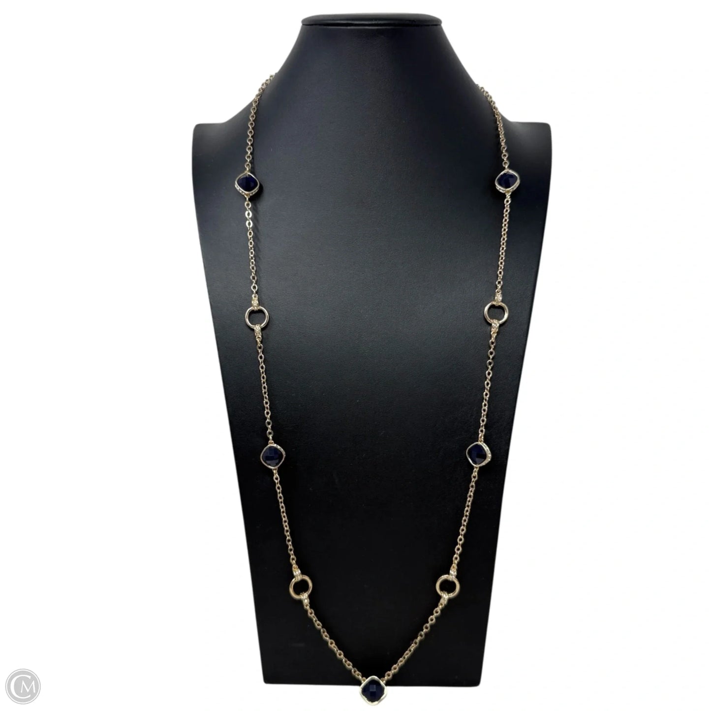 Gold Tone Blue Stone & Crystal Accent Station Necklace By Tahari