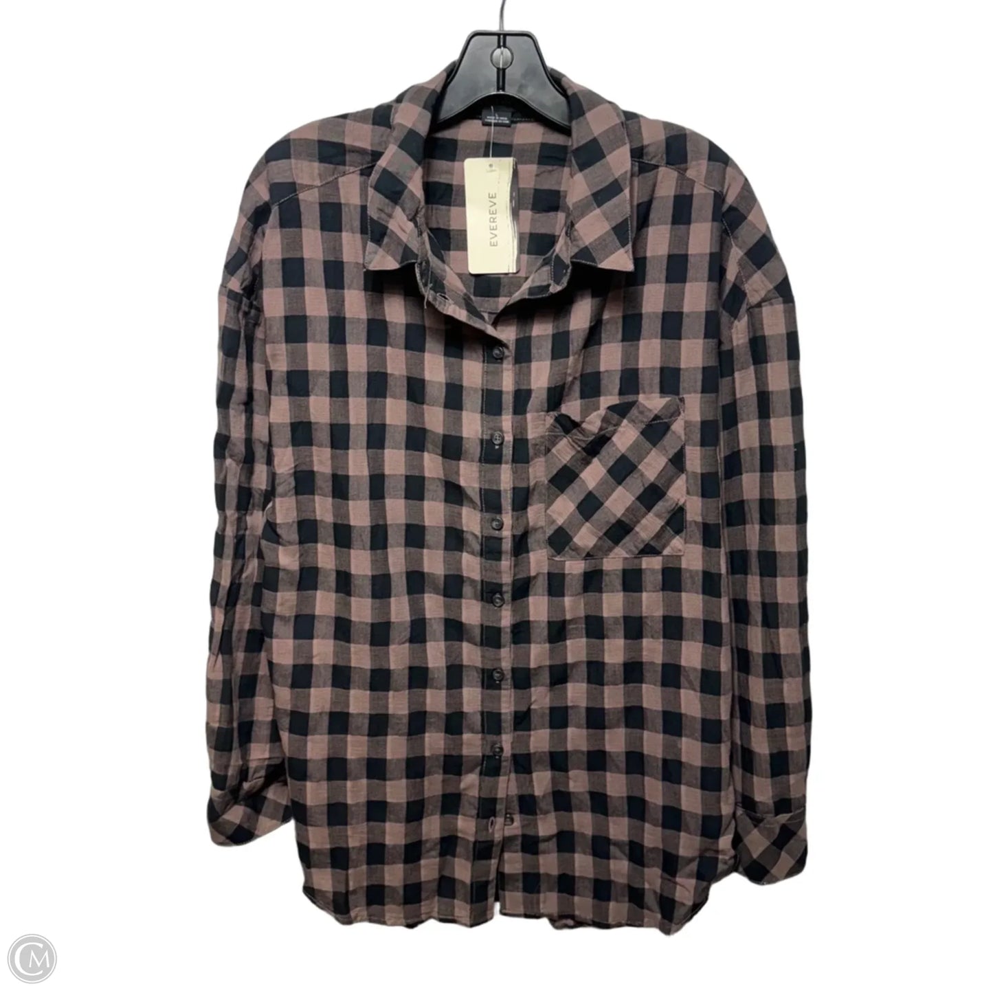 Check Boyfriend Tunic Top Long Sleeve By Sanctuary In Checkered Pattern, Size: L
